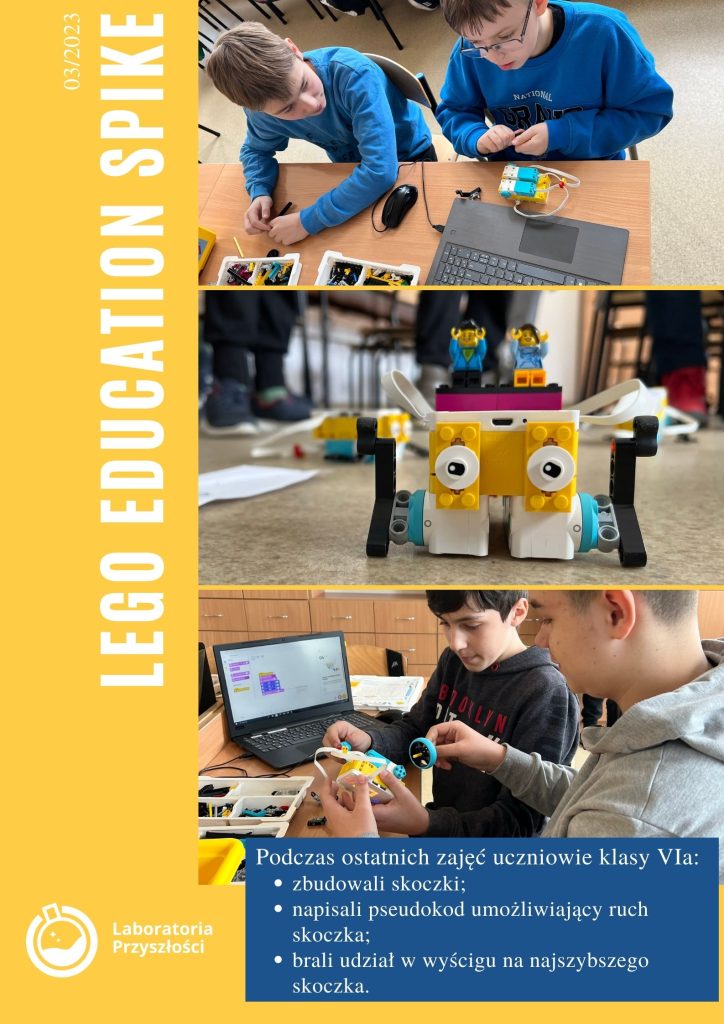 uczniowie układają i programują roboty z lego