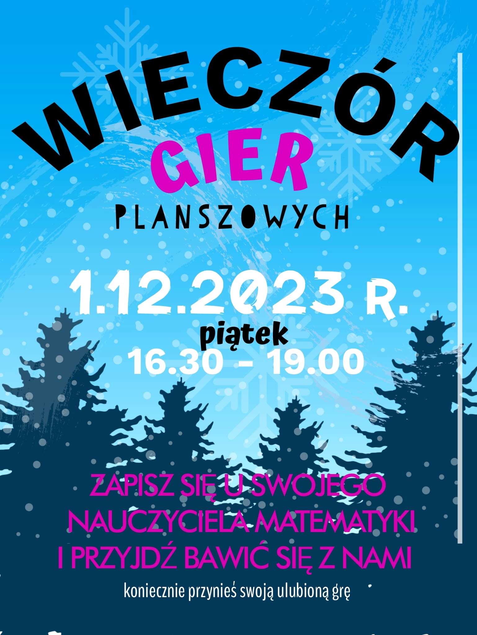 Plakat promujący wieczór gier planszowych
